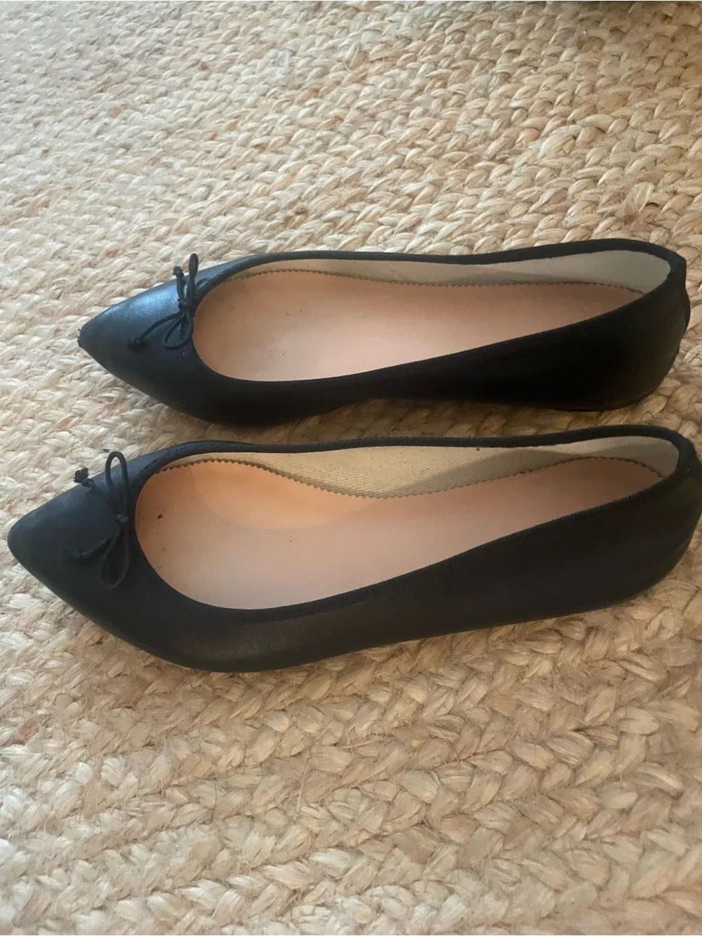 J. Crew Black Pointed-Toe Ballet Flats with Knotted Bow
